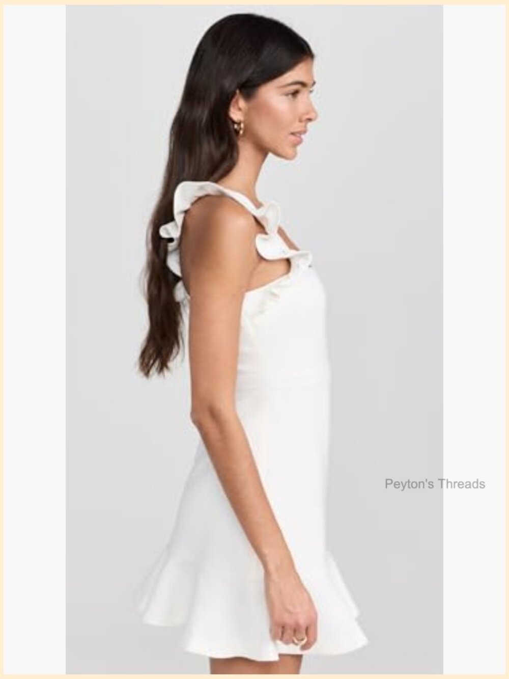 White Mini Dress with Ruffles - Fit & Flare Cocktail Dress - Picture 4 of 6